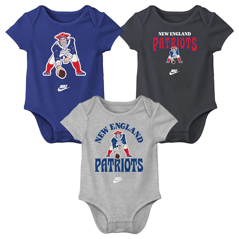 Lot de trois bodies Nike New England Patriots Rewind pour nouveau-né et bébé