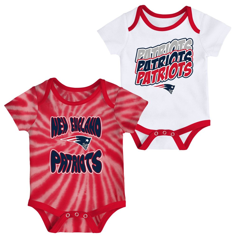 Newborn & Infant White/Red New England Patriots Monterey Tie-Dye - 2-Pack Bodysuit Set