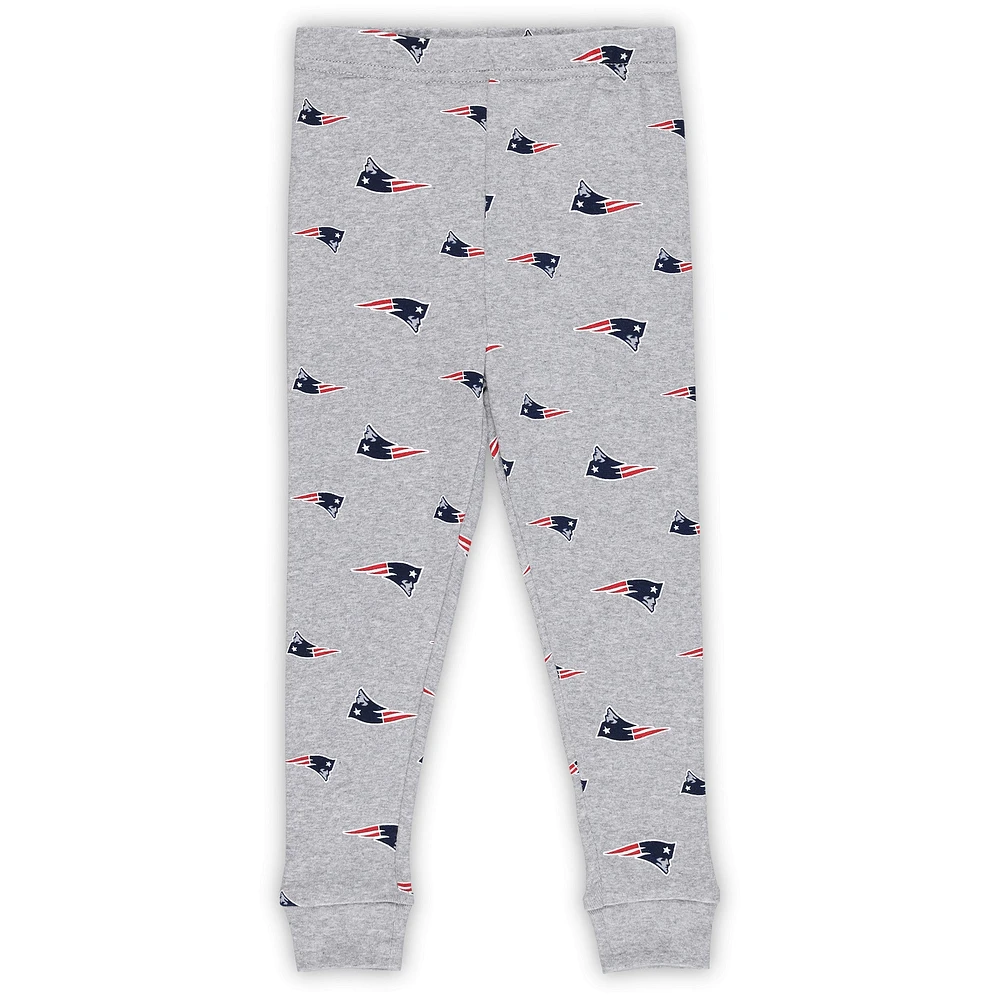 Ensemble de nuit avec t-shirt et pantalon à manches longues gris chiné pour enfants d'âge préscolaire New England Patriots