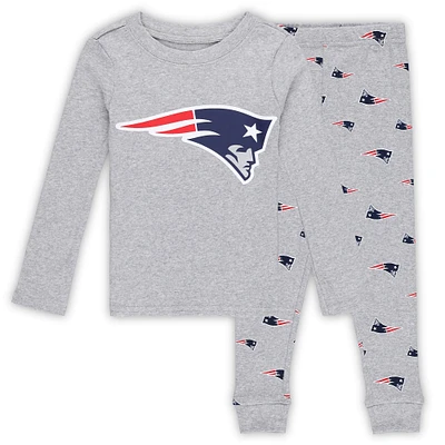 Ensemble de nuit avec t-shirt et pantalon à manches longues gris chiné pour enfants d'âge préscolaire New England Patriots