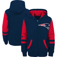 Sweat à capuche entièrement zippé bleu marine New England Patriots Stadium pour enfants d'âge préscolaire