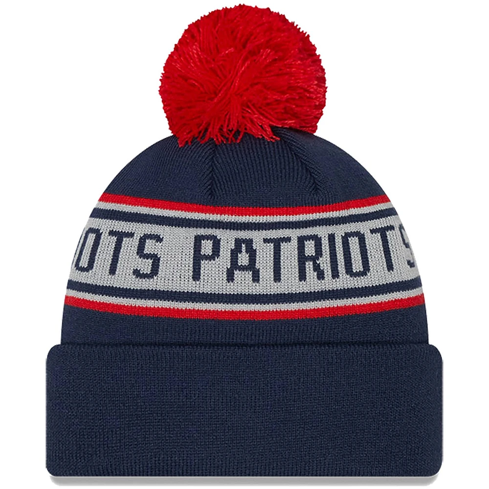 Bonnet en tricot à revers répété des New England Patriots New Era New Era pour enfants d'âge préscolaire avec pompon