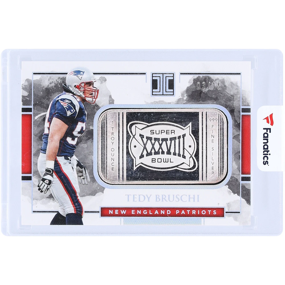Tedy Bruschi New England Patriots 2018 Panini Impeccable Super Bowl Silver Bar #SB-7 #3/15 Card