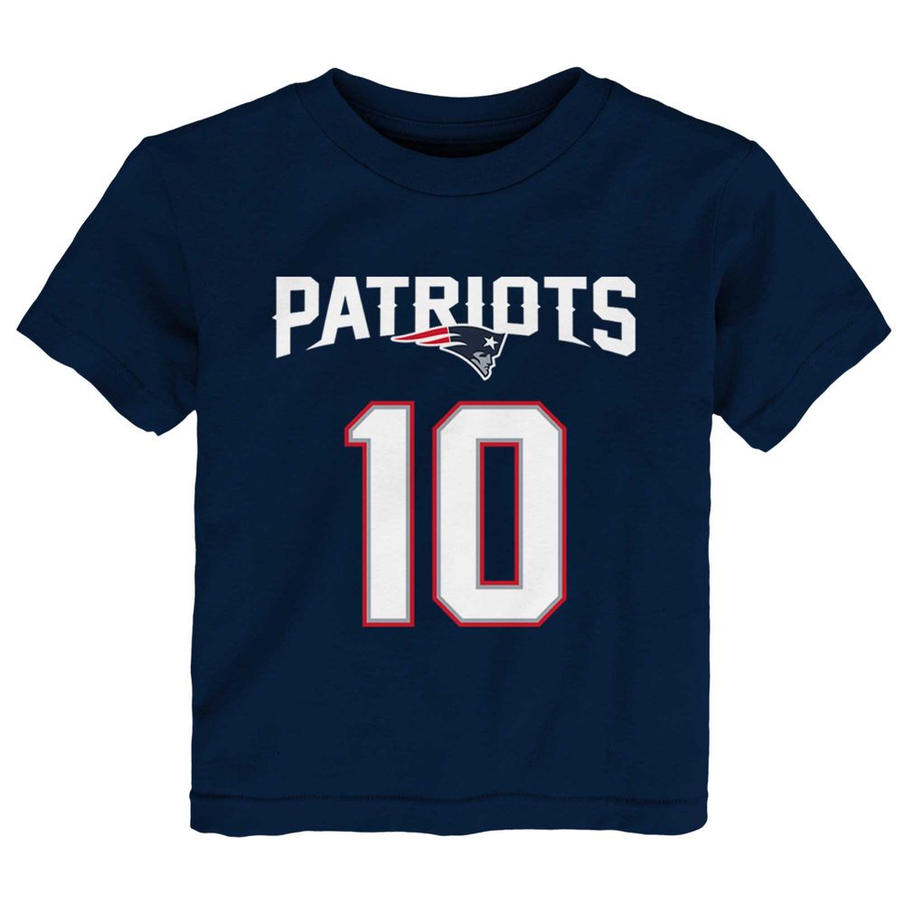 Youth Mac Jones New England Patriots Name & Number Logo T-Shirt - Navy