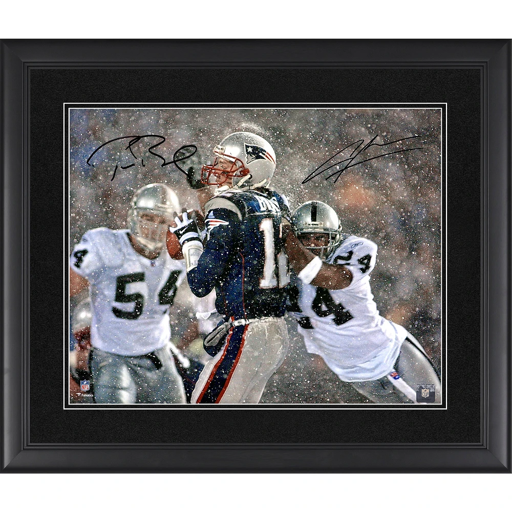 Tom Brady & Charles Woodson New England Patriots & Oakland Raiders Framed Autographed 16" x 20" Tuck Game Photograph