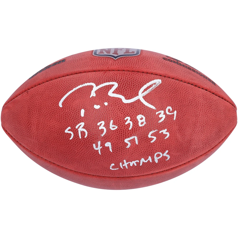 Ballon de football Duke en couleur autographié par Tom Brady des New England Patriots avec l'inscription « SB 36 38 39 49 51 53 Champs »