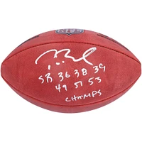 Ballon de football Duke en couleur autographié par Tom Brady des New England Patriots avec l'inscription « SB 36 38 39 49 51 53 Champs »