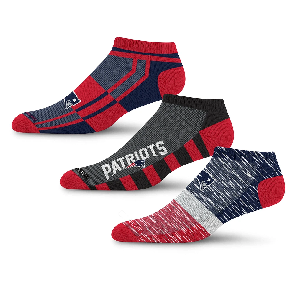 Unisex  For Bare Feet New England Patriots Stack Stripe 3-Pack No-Show Socks