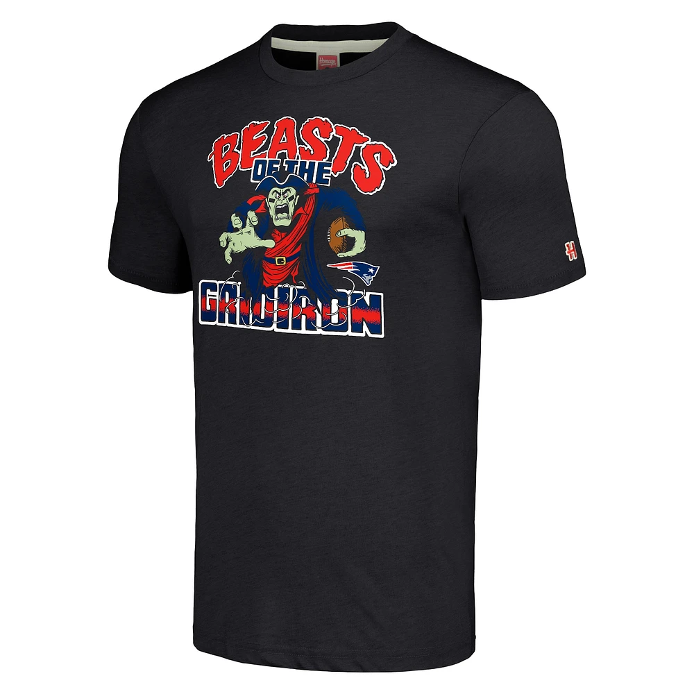 Unisex Homage  Charcoal New England Patriots Monsters of the Gridiron Halloween Tri-Blend T-Shirt