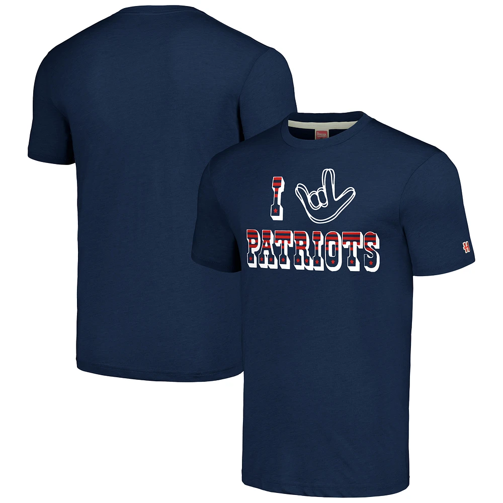 Hommage unisexe marine New England Patriots La collection NFL ASL par Love Sign T-shirt triple mélange