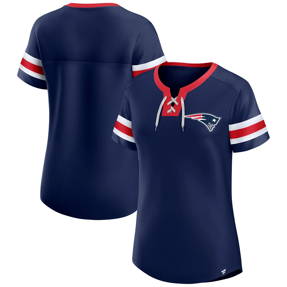 Women's Fanatics Navy New England Patriots Lace-Up Bling T-Shirt
