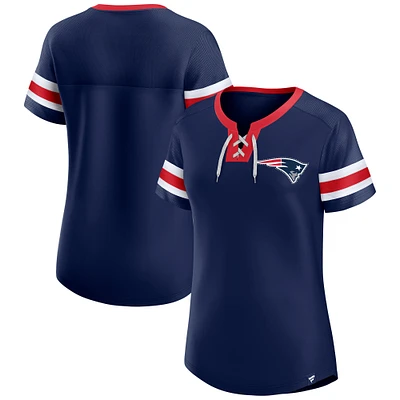 Women's Fanatics  Navy New England Patriots Lace-Up Bling T-Shirt