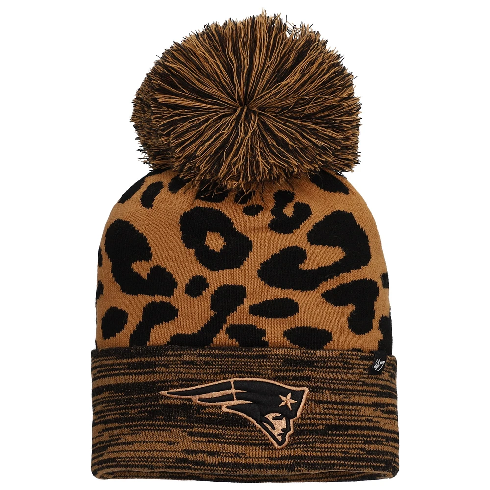 Bonnet en tricot à revers rosette '47 marron des New England Patriots pour femmes avec pompon