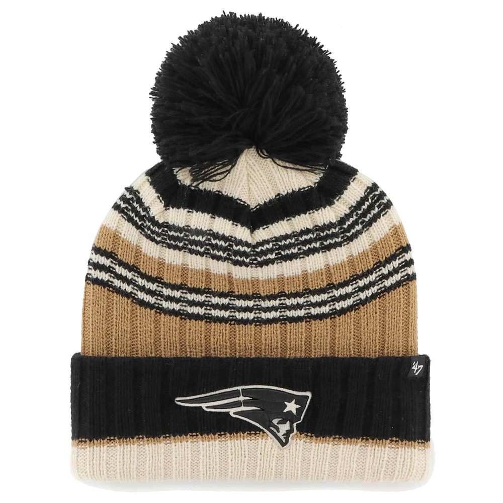 Bonnet en tricot à revers Barista '47 Natural New England Patriots pour femmes avec pompon