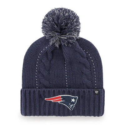 Bonnet en tricot à revers boule '47 Navy New England Patriots pour femmes avec pompon