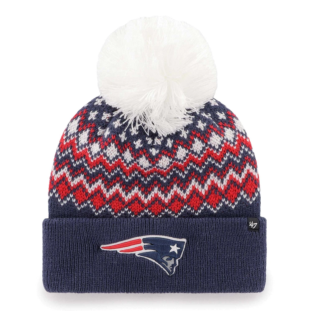 Bonnet en tricot à revers Elsa des New England Patriots '47 pour femmes avec pompon