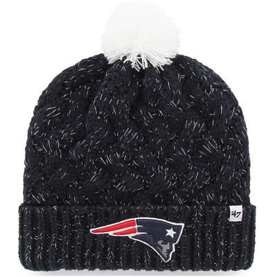 Bonnet en tricot à revers avec logo Fiona '47 Navy New England Patriots pour femmes avec pompon