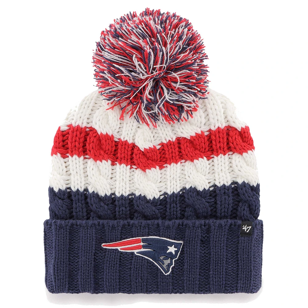 Bonnet en tricot à revers Ashfield '47 blanc des New England Patriots pour femmes avec pompon