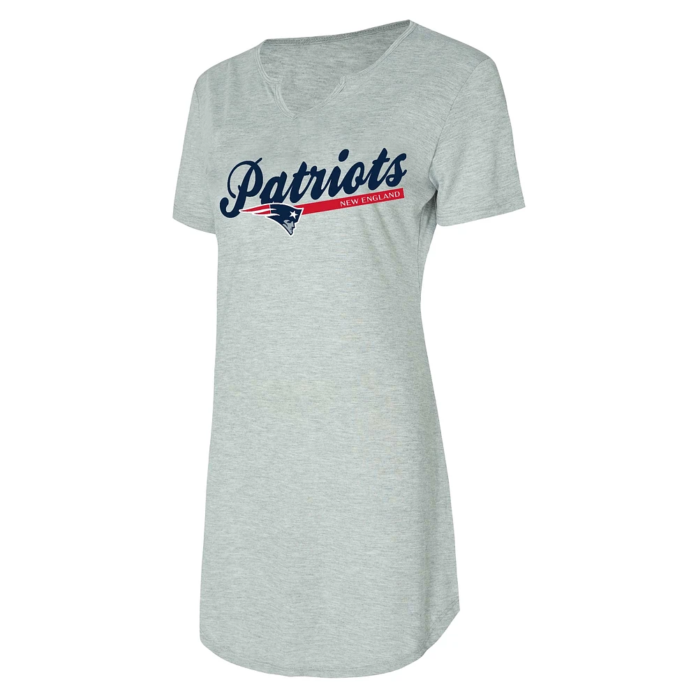 Women's Concepts Sport Gray New England Patriots Petition Knit Notch Neck Nightshirt