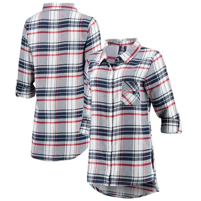 New England Patriots Concepts Sport Women's Accolade Flannel Long Sleeve Button-Up Nightshirt - Navy/Red