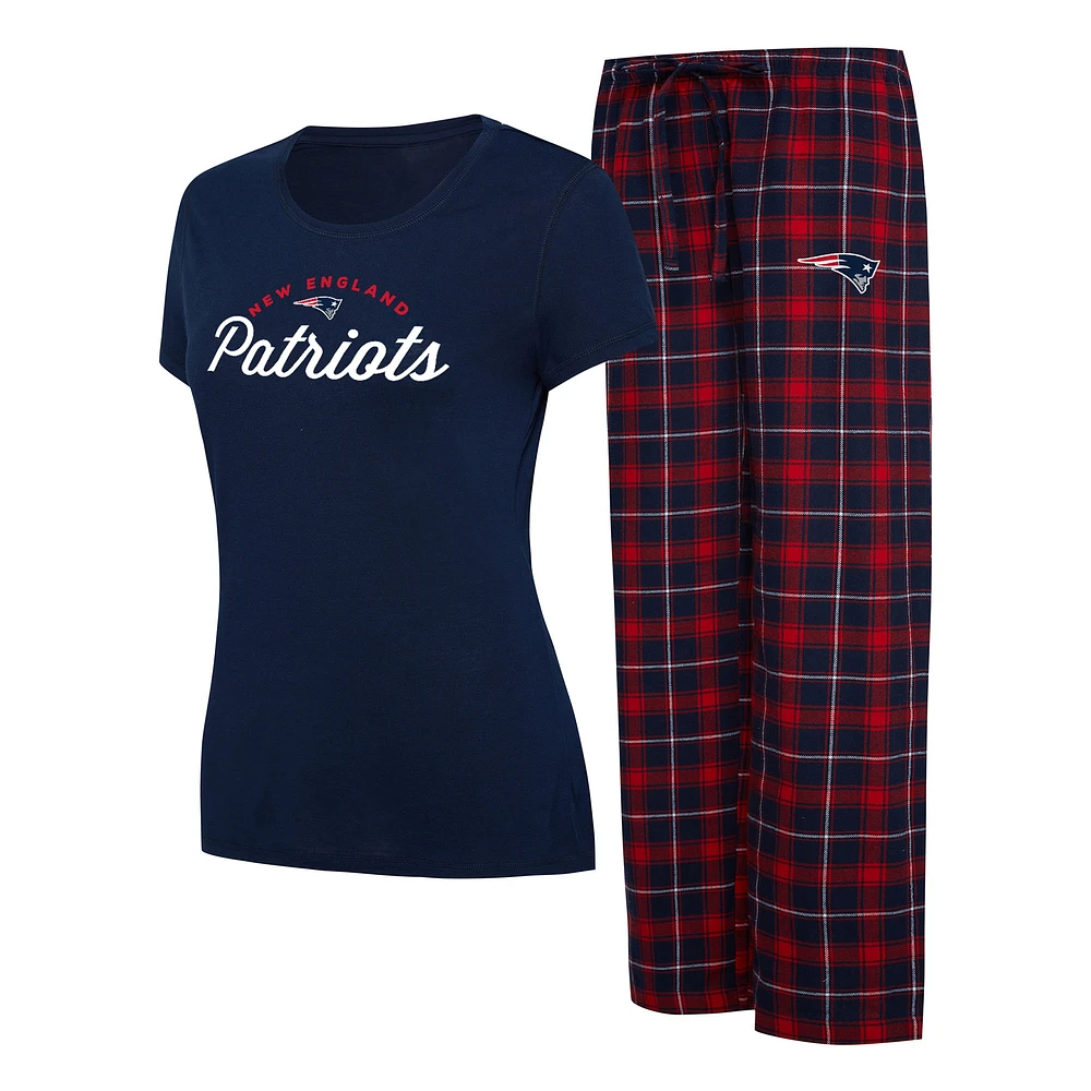 Ensemble de nuit Concepts Sport pour femmes, t-shirt et pantalon en flanelle, bleu marine/rouge, New England Patriots Arctic