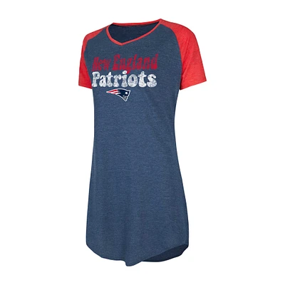 Chemise de nuit raglan à col en V Concepts Sport pour femmes, bleu marine/rouge, New England Patriots