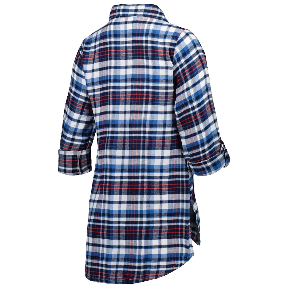 Women's Concepts Sport Navy New England Patriots Mainstay Plaid Full-Button Long Sleeve Nightshirt