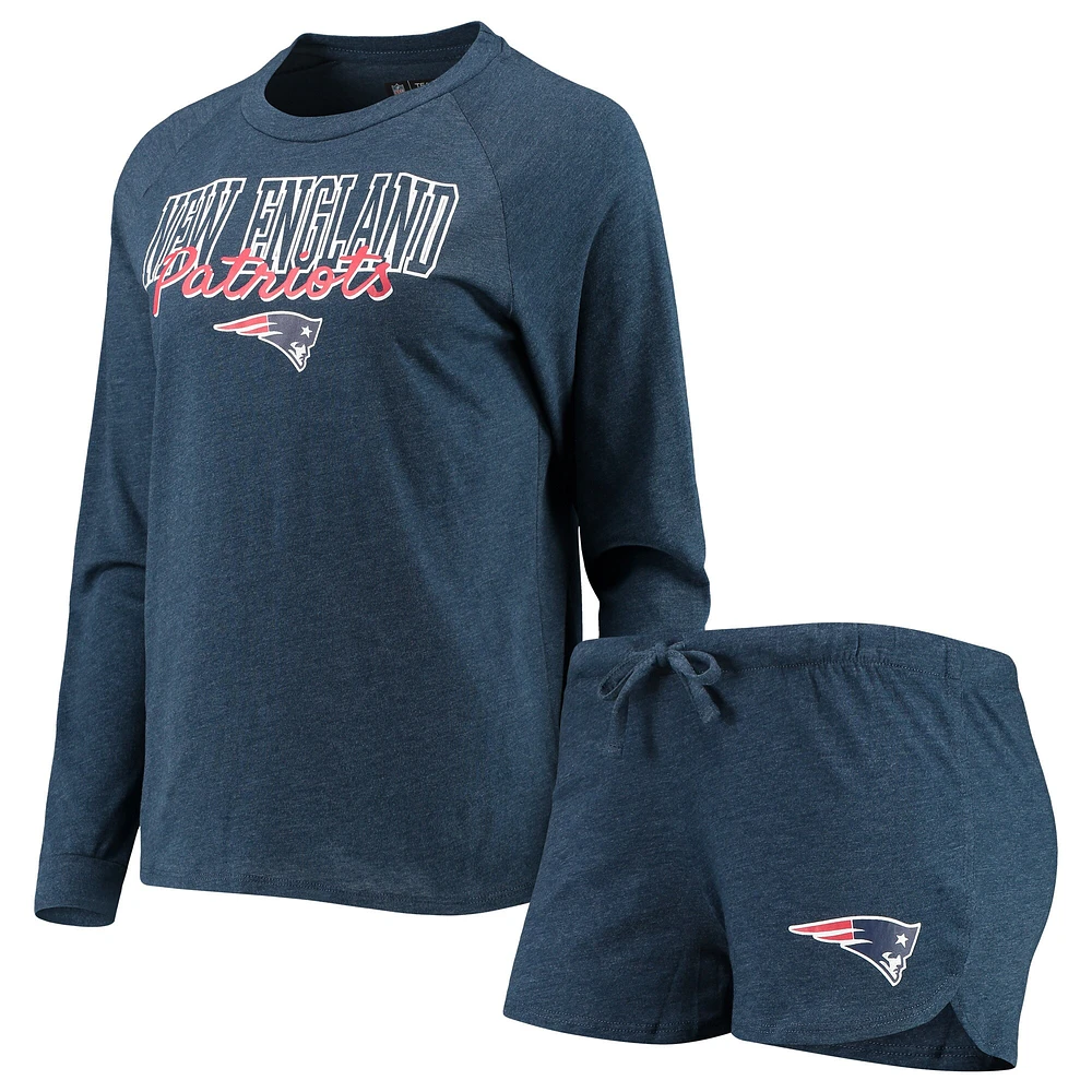 Ensemble de nuit pour femme Concepts Sport Navy Patriots la Nouvelle-Angleterre en tricot à manches longues avec haut raglan et short