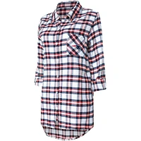 Women's Concepts Sport Navy New England Patriots Sienna Plaid Full-Button Long Sleeve Nightshirt