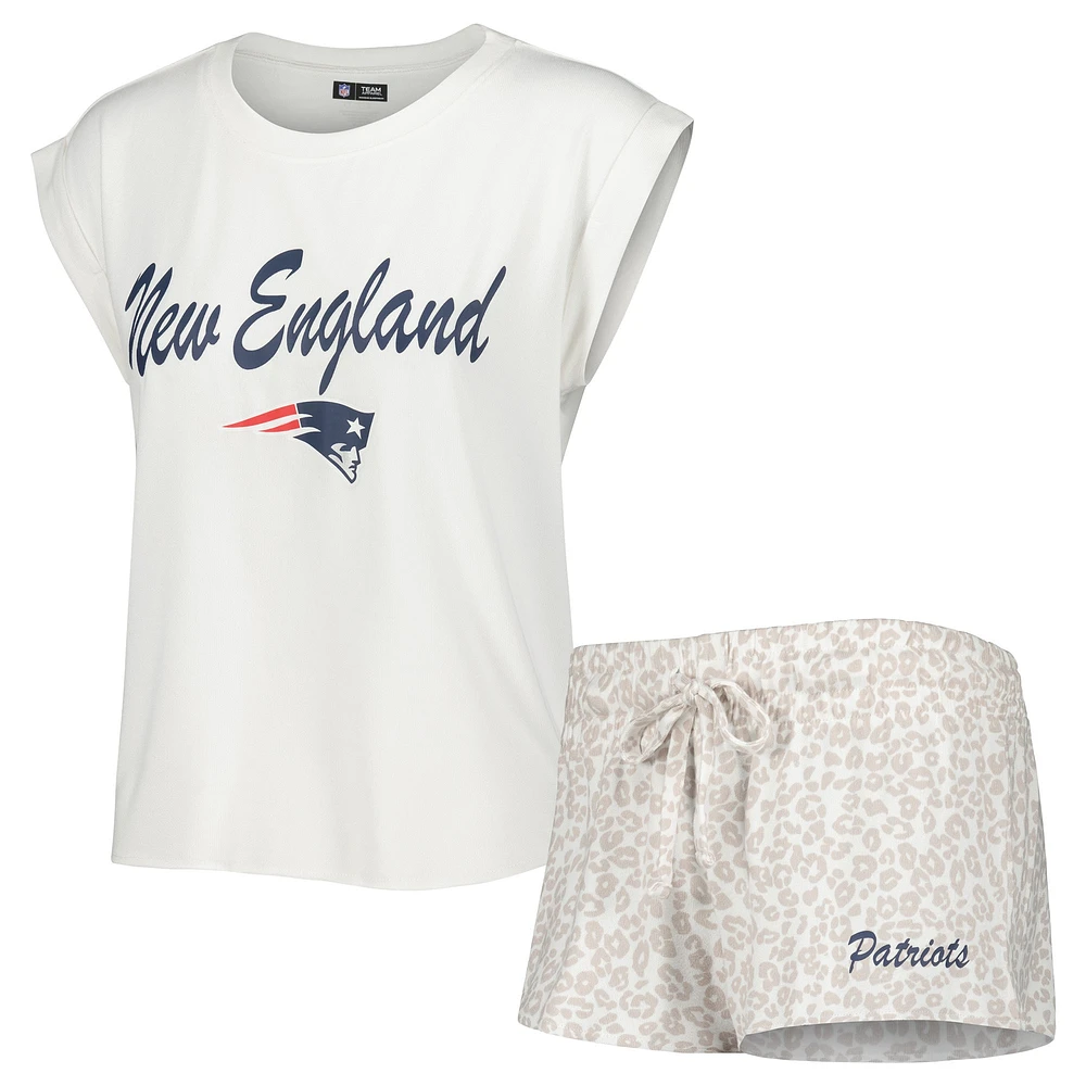 Women's Concepts Sport White/Cream New England Patriots Montana Knit T-Shirt & Shorts Sleep Set