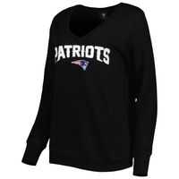 Women's Cuce Black New England Patriots Sequin Logo V-Neck Pullover Sweatshirt