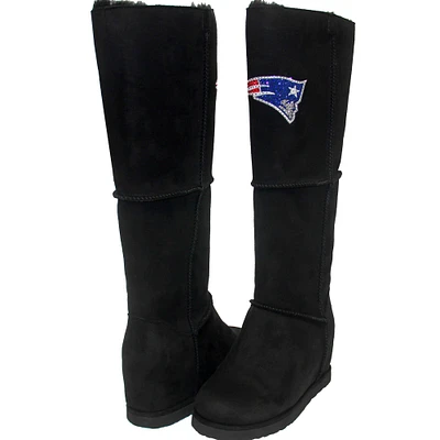 Cuce Bottes hauteur genou en suède des Patriots de la Nouvelle-Angleterre noires pour femmes