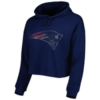 Chandail à capuchon court avec logo en cristal Cuce pour femme, New England Patriots, bleu marine