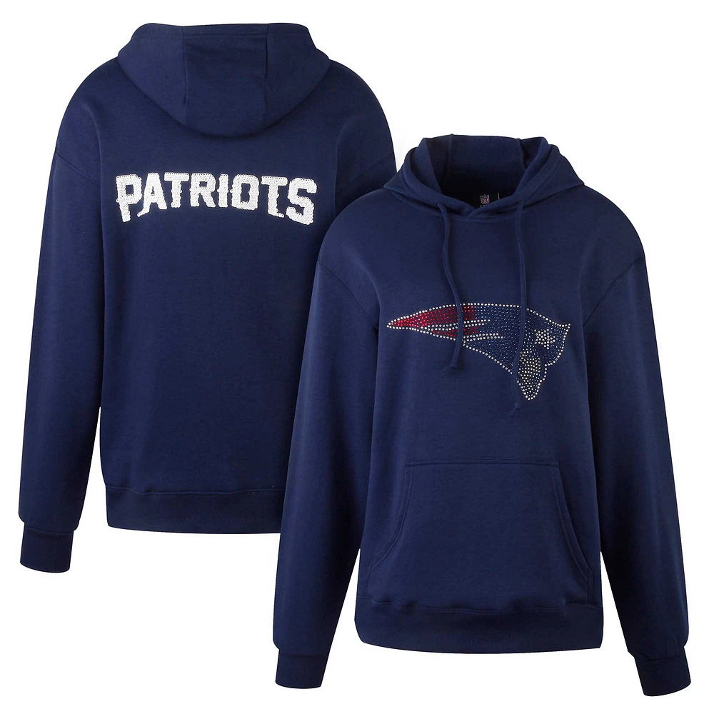 Sweat à capuche avec logo en strass pour femmes Cuce Navy New England Patriots