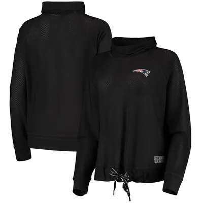 New England Patriots DKNY Sport Women's Gabby Cowl Neck Raglan Mesh Sweatshirt - Black