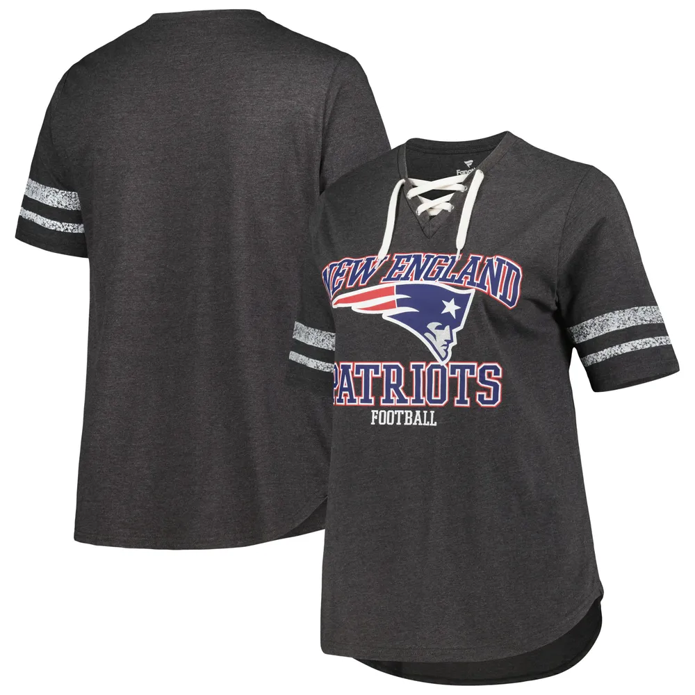 Lids New England Patriots Fanatics Branded Women's Plus Lace-Up V-Neck T- Shirt - Heather Charcoal