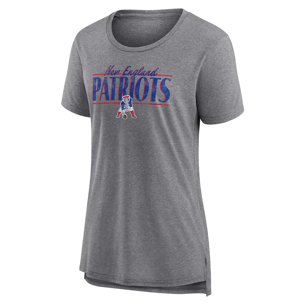 T-shirt à trois mélanges Fanatics Heather Grey New England Patriots Up the Middle pour femmes