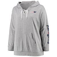 Sweat à capuche lacets grande taille Fanatics pour femmes, gris chiné, New England Patriots