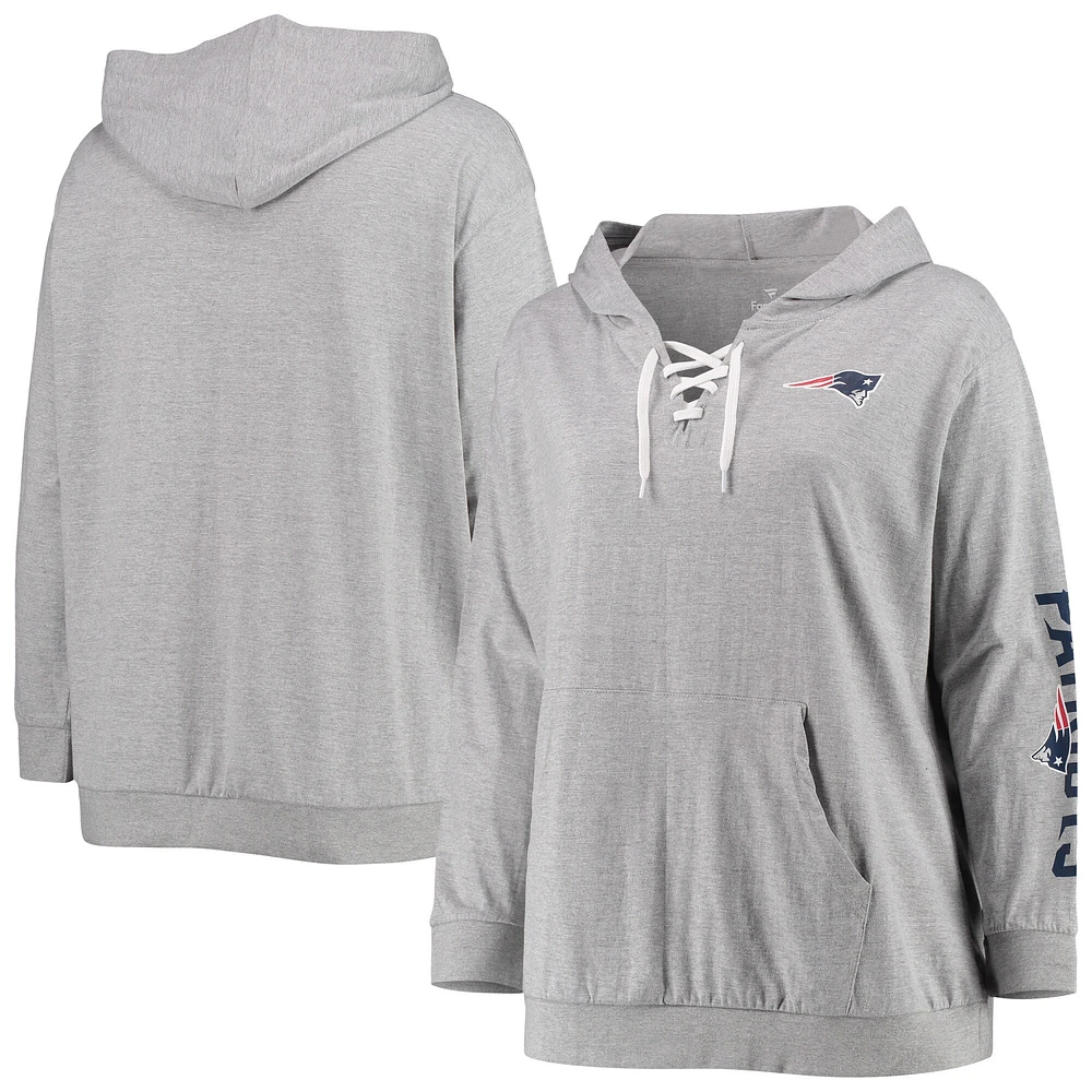 Sweat à capuche lacets grande taille Fanatics pour femmes, gris chiné, New England Patriots