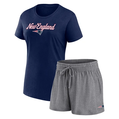 Women's Fanatics  Navy/Heather Charcoal New England Patriots Script T-Shirt & Shorts Lounge Set