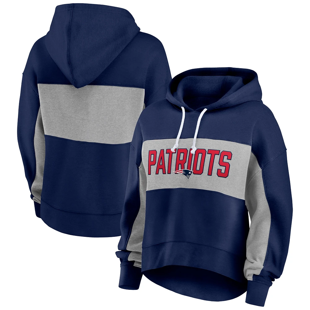 Sweat à capuche Fanatics pour femmes bleu marine/gris chiné New England Patriots Filled Stat Sheet Pull