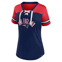 T-shirt en jersey à lacets et col V Fanatics pour femmes, bleu marine/rouge, New England Patriots Blitz & Glam