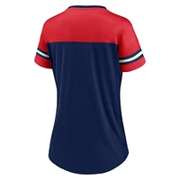 T-shirt en jersey à lacets et col V Fanatics pour femmes, bleu marine/rouge, New England Patriots Blitz & Glam