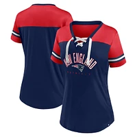 T-shirt en jersey à lacets et col V Fanatics pour femmes, bleu marine/rouge, New England Patriots Blitz & Glam