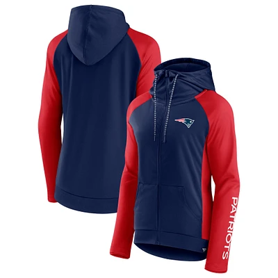 Veste à capuche légère raglan entièrement zippée pour femmes Fanatics bleu marine/rouge New England Patriots End Around