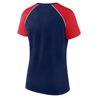 T-shirt raglan pailleté bleu marine/rouge pour femme des New England Patriots