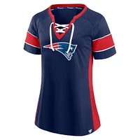 T-shirt raglan à lacets Fanatics pour femmes, bleu marine/rouge, équipe des New England Patriots Draft Me