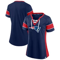 T-shirt raglan à lacets Fanatics pour femmes, bleu marine/rouge, équipe des New England Patriots Draft Me