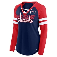 Women's Fanatics Navy/Red New England Patriots True to Form Raglan Lace-Up V-Neck Long Sleeve T-Shirt