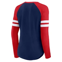 Women's Fanatics Navy/Red New England Patriots True to Form Raglan Lace-Up V-Neck Long Sleeve T-Shirt